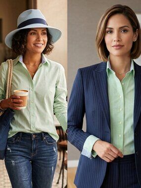 Façonnable green pinstripe tailored button-down shirt